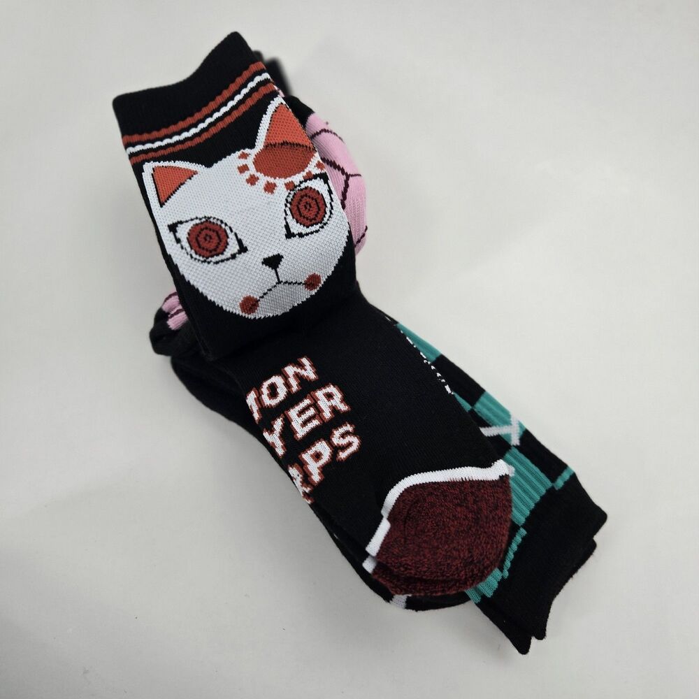 Demon Slayer Kimetsu No Yaiba Crew Socks Nezuko Fox Mask Tanjiro Mens 8-12 Anime - Picture 4 of 8
